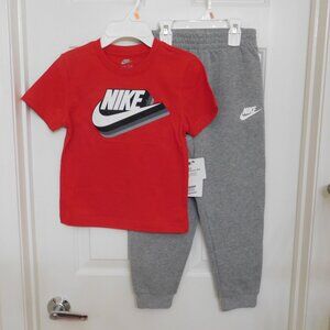 NWT 2pc Nike Red Gray Shirt & Gray Joggers Set sz 7